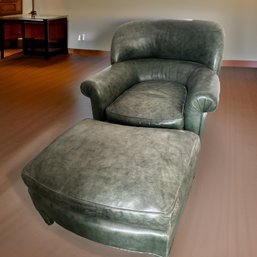 Green Leather Chair And Ottoman