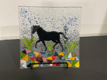 Horse Painted Glass 3D Dish