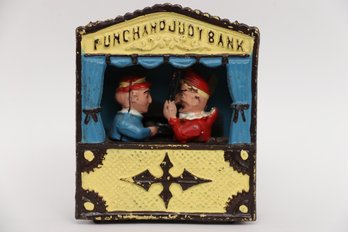 Vintage Cast Iron Book Of Knowledge Mechanical Bank, Punch & Judy, 20th Century