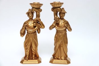 D'arte Italian Porcelain Asian Candlesticks With Beeswax Candles