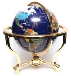 Blue World Globe On Brass Stand