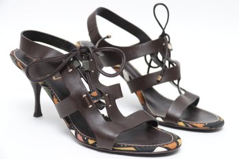 Yves St. Laurent Chocolate Leather Sandals Retail $590 With Box & Dust Bag