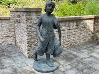 Amazing Junior Golfer Bronze Statue With Weathered Patina