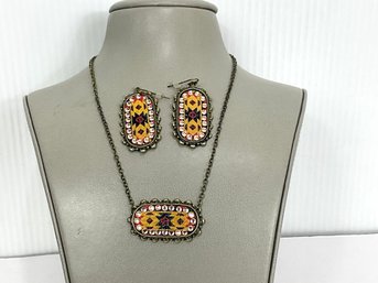Native American Oblong Earrings And Necklace
