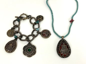 Lucky Brand Buddha Necklace And Bracelet