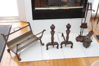 Fireplace Set Including Andirons, Tools And More