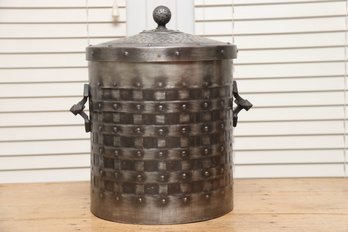 Vintage Hammered Metal Lidded Bucket