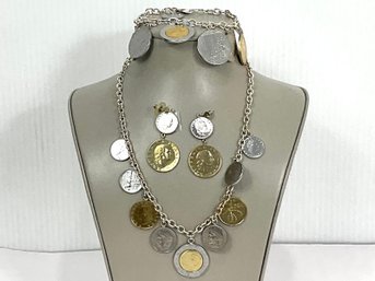 Italia Lire Coin Jewelry Necklace, Bracelet And Earrings Sterling Silver