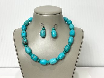 Turquoise Color Necklace And Earrings