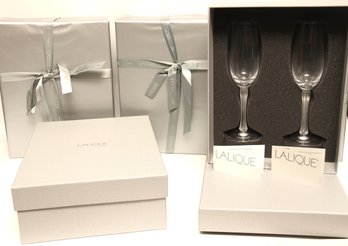 8 LALIQUE Louvre Champagne Flutes -4 New Boxes