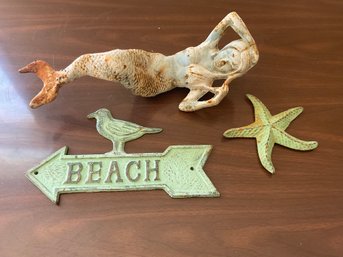 Cast Iron Mermaid, Starfish And Sign