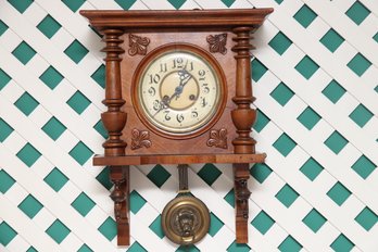 Antique German Wall Clock With Lions Head Pendulum