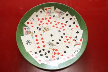 John Roselli Mid 20 Century Hand Painted Deck Of Cards Porcelain Charger