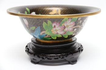 Antique Chinese Cloisonne Bowl On Stand