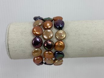 Trio Of Multi-color Freshwater Coin Pearls Bracelets