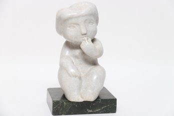 Polished Stone Stitting Asian Child Sculpture