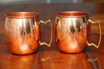 Pair Of Handcrafted Copper Mugs