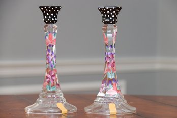 Pair Of Hand Painted Candle Sticks