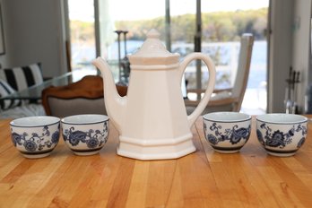 Asian Tea Cup Set With Tea Pot