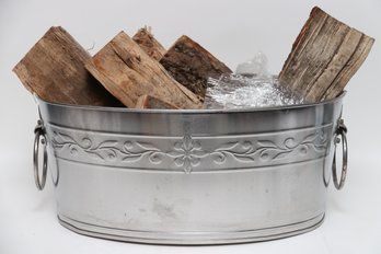 Oval Galvanized Firewood Bucket With Wood