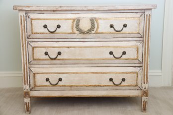 French Louis XVI Carved And White-Washed Commode