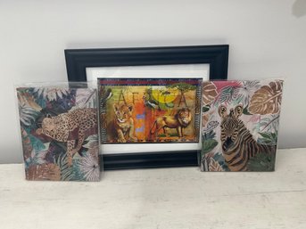 Framed Lion Print With Pair Canvas Art