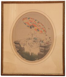 Louis Icart (1888 - 1950) 'Parasol' Color Etching 1928 Pencil Signed