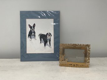 Boston Terriers Twins Painting With Metal Frame