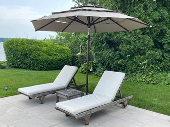 Wooden Lounge Chairs With Umbrella And Side Table