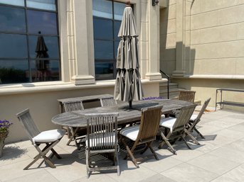 Kingsley Bate Weathered Teak Patio Table With 9 Chairs & Umbrella