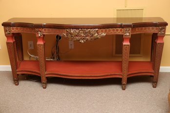 Impressive Terracotta Red Console Table With Metallic Gold Leaf Accents