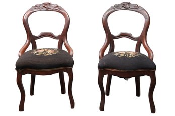 19th Century French Mahogany Hand Carved Chairs With Round Backrests