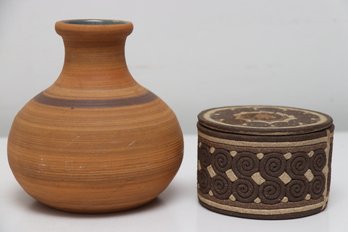 Clay Vase And Lidded Box