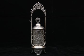 Silver And Russian Cut Glass Dish Holder