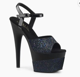 Pleaser Adore Black Glitter Platform Heels Size 10