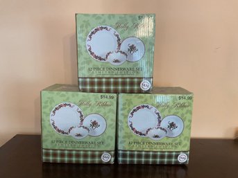 3 Boxes Holly Ribbon Holiday Dish New In Boxes