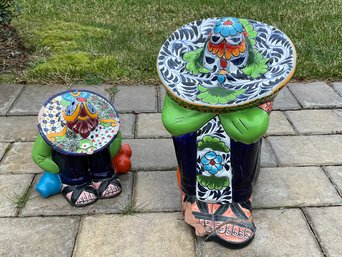 Pair Of Talavera Pottery Sleeping Man Painted Statues