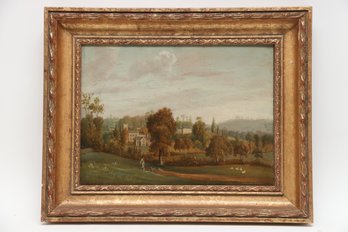 British School 19th Century Landscape With Houses Paint On Board