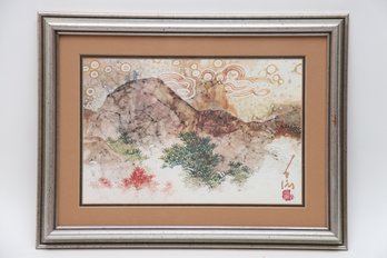 The Mountainside By Pang Asian Watercolor In Silver Frame
