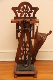 Early Carved Wooden Fireplace Tool Stand With Stools