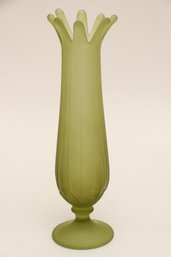 Mid Century Avocado Green Satin Vase