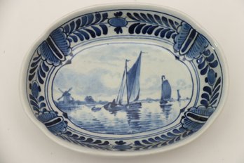 Antique Delft Blue And White Nautical Dish
