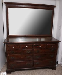 Ethan Allen Dark Pine Dresser With Mirror