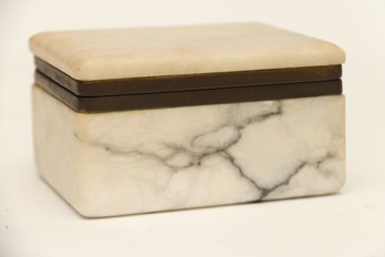 Antique Marble Lidded Box With Brass Mounts