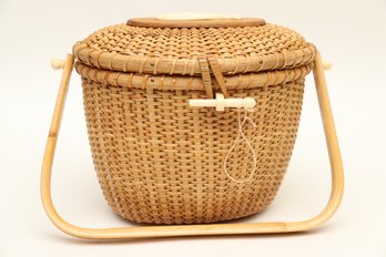 Genuine Nantucket Wicker Basket With Carved Whale Top