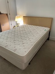 Queen Linen Nailhead Headboard With Mattress And Boxspring