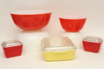 Vintage Yellow, Red And White Pyrex Collection