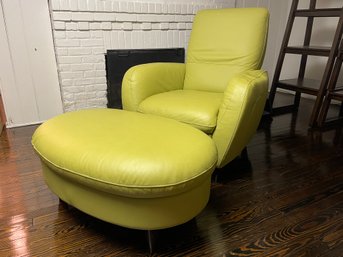 Natuzzi Lime Green Leather Recliner And Ottoman