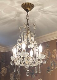Five Arm Brass And Drop Crystal Chandelier