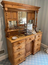 Pine Hutch With Mirrored Insert